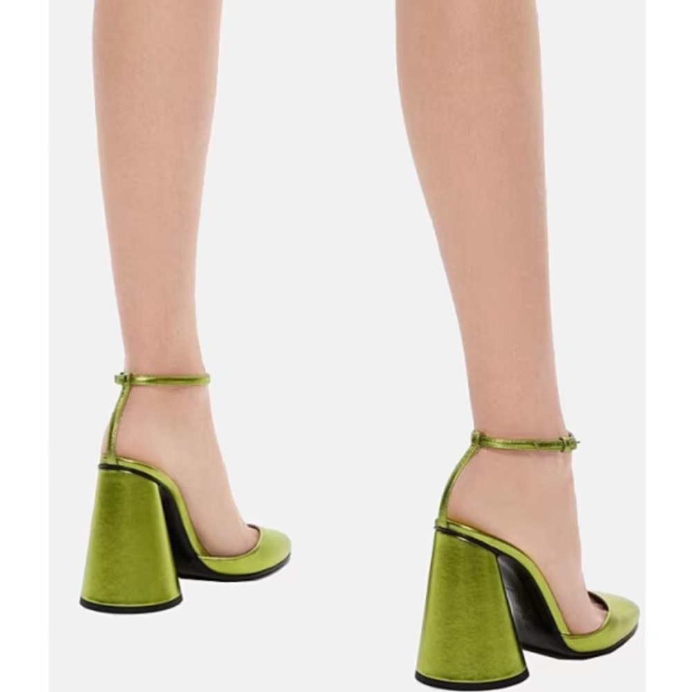 Green Ankle Strap Block Heels